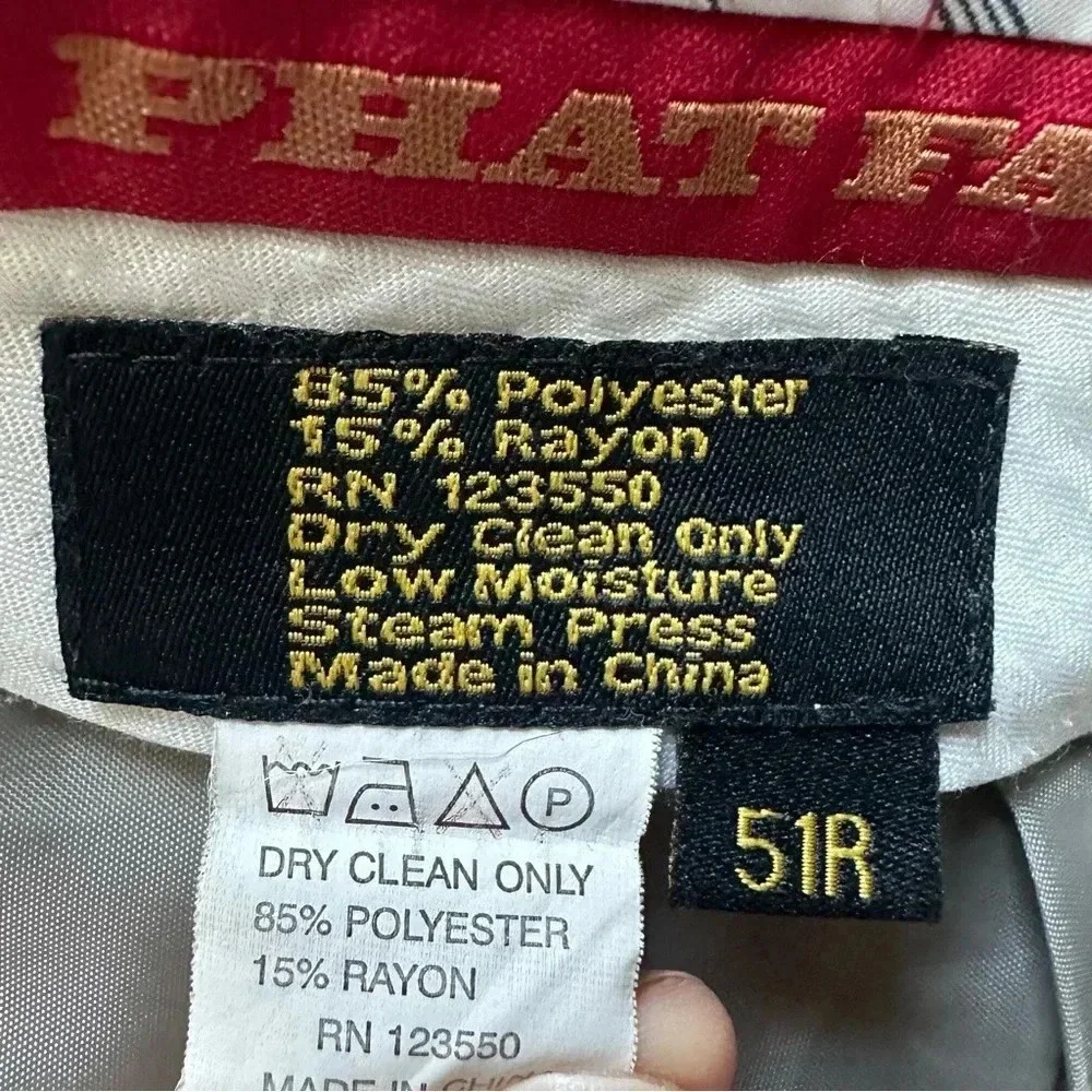 VTG PHAT FARM Premium Dress Pants Mens 51R Slacks Gray Silver Satin Pleat Cuff